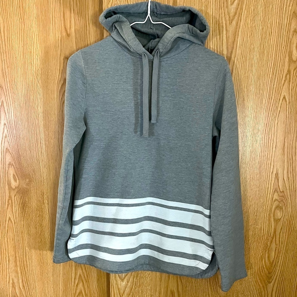 GAP Gray/ White Striped Pullover Hoodie Sweatshirt
